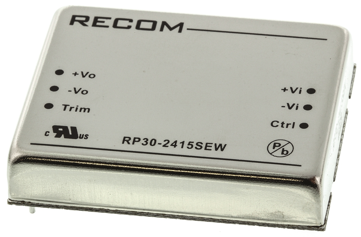 Recom RP30 EW DC-DC Converter, 15V dc/ 2A Output, 10 → 40 V dc Input, 30W, Through Hole, +85°C Max Temp -40°C