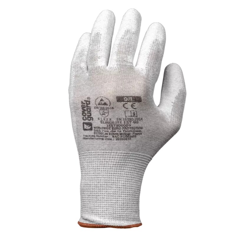 Coverguard EUROLITE EST90 White Polyester Work Gloves, Size 11, Polyurethane Coating