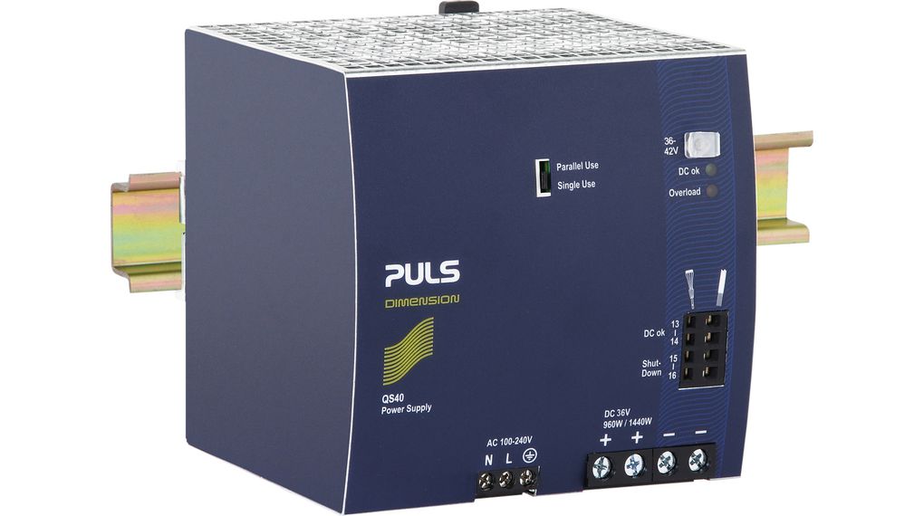 PULS Q DIN Rail Power Supply, 240V ac Input, 36V dc Output, 26.7A Output, 960W
