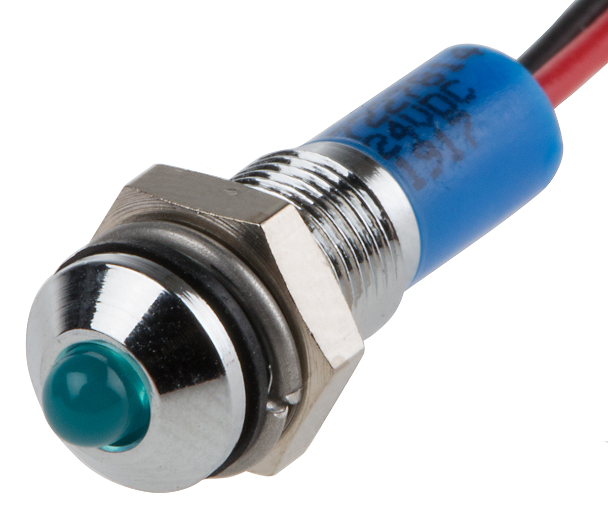 RS PRO Blue Panel Mount Indicator, 24V dc, 6mm Mounting Hole Size, Lead Wires Termination, IP67