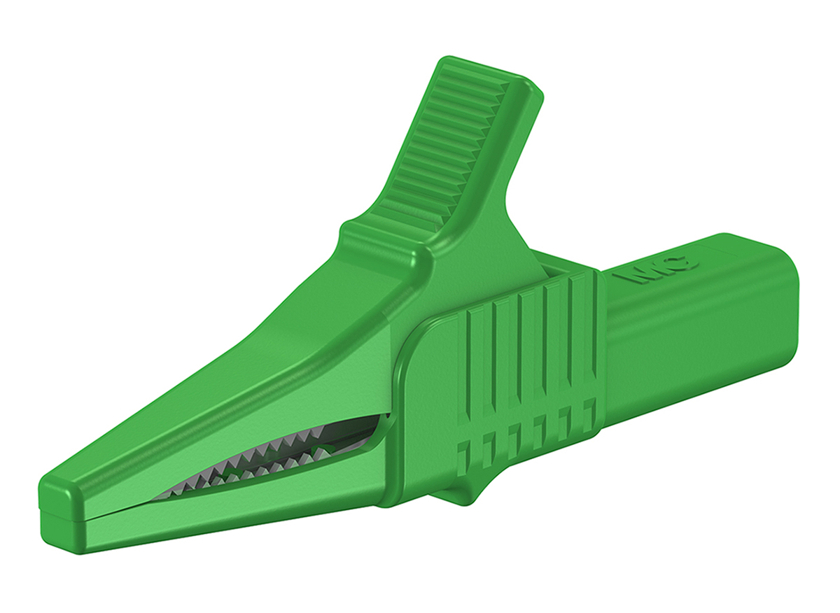 Staubli Crocodile Clip 4 mm Connection, Brass Contact, 32A, Green