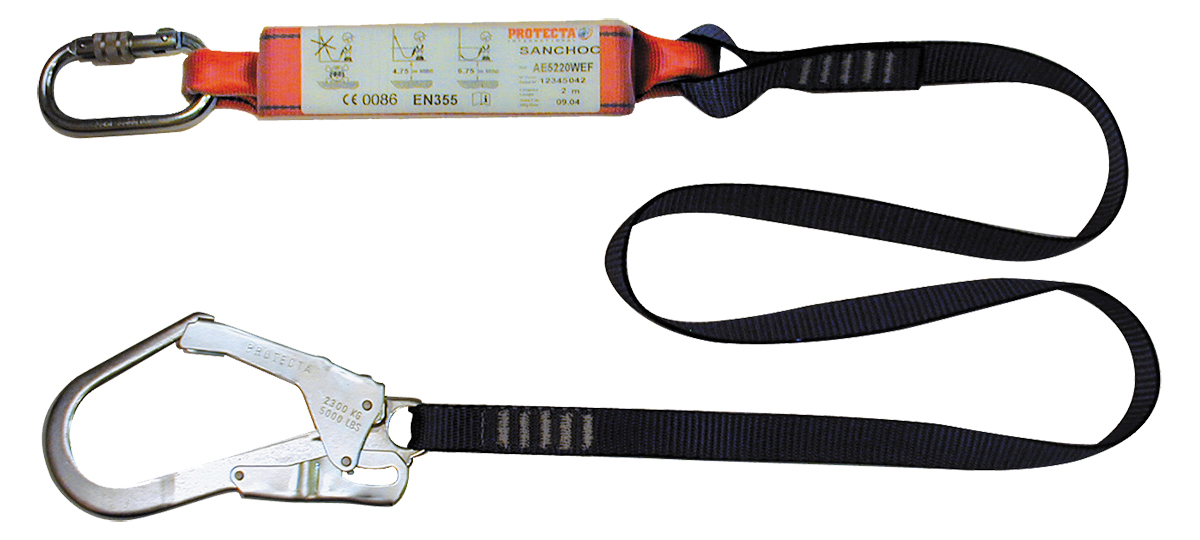 Protecta 2m Fall Arrest Shock Absorbing Lanyard Screw Karabiner Single