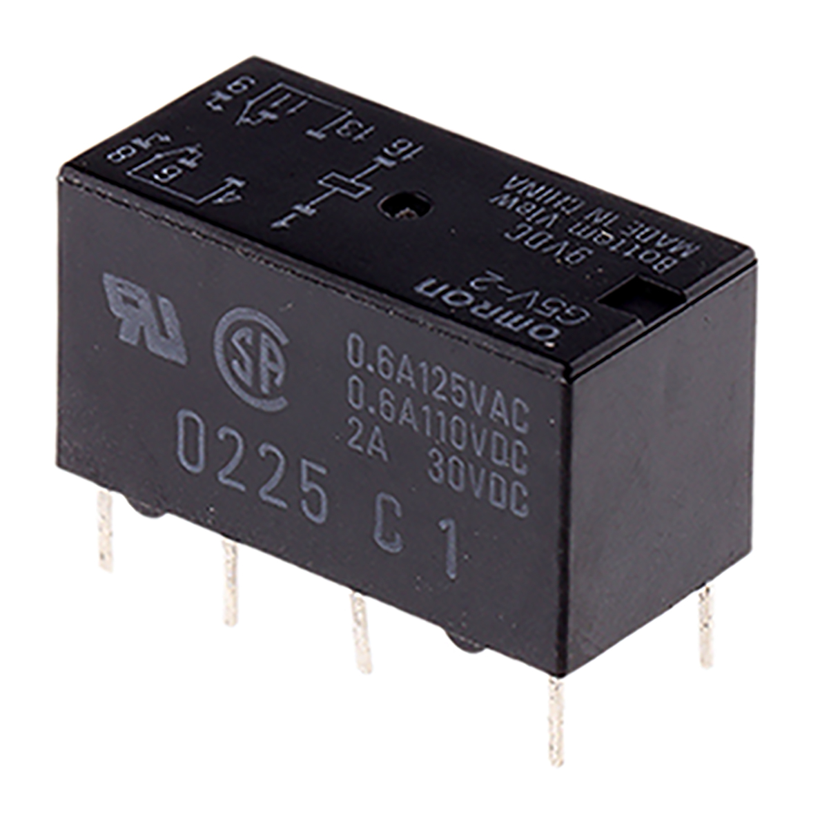 Omron PCB Mount Signal Relay, 9V dc Coil, 2A Switching Current, DPDT