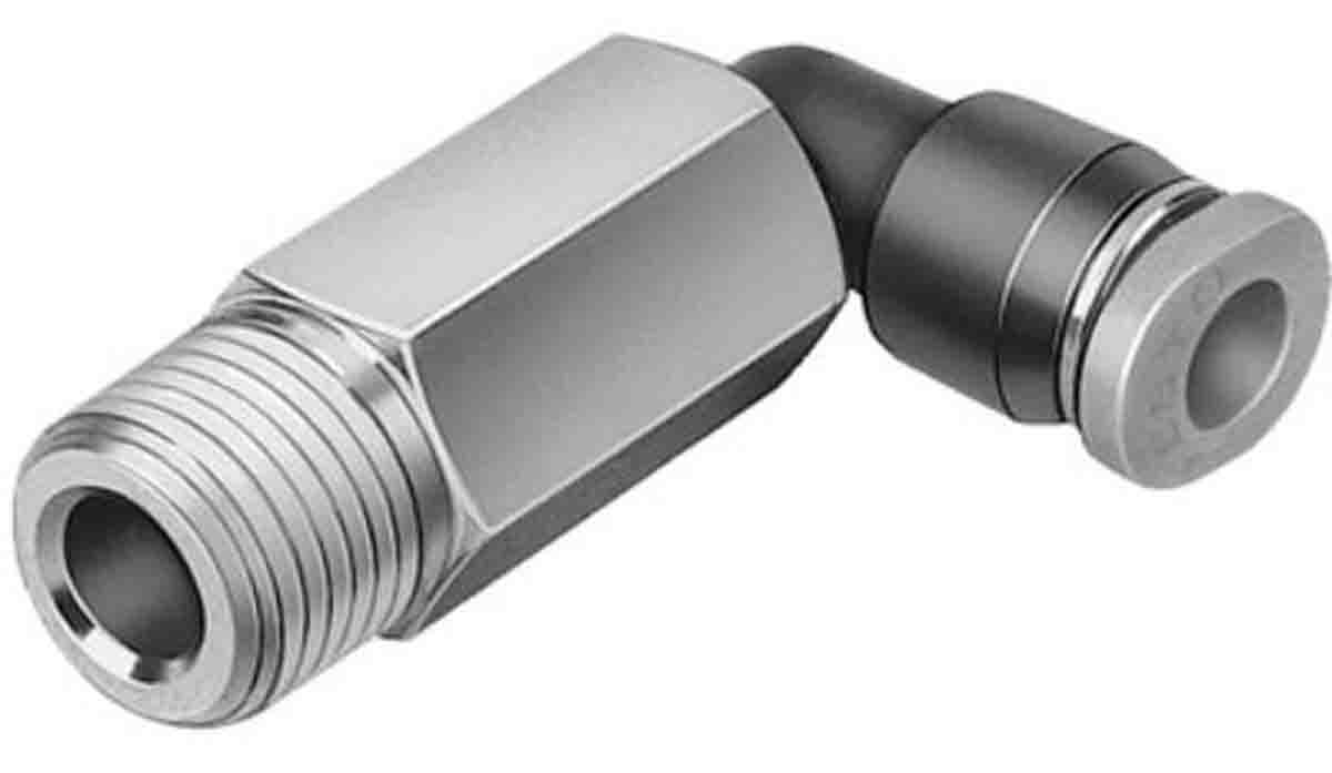 Festo Elbow Threaded Adaptor, R 1/4 Male to Push In 4 mm, Threaded-to-Tube Connection Style, 153340