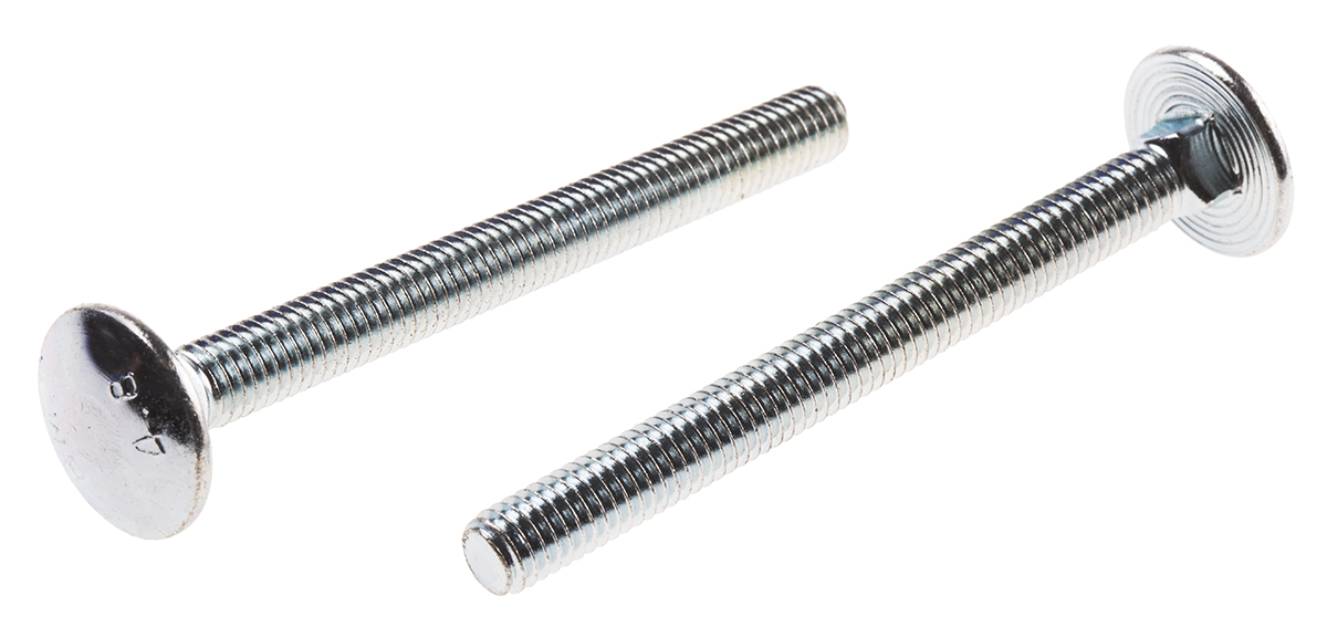 Bright Zinc Plated Steel Coach Bolt, M6 x 65mm