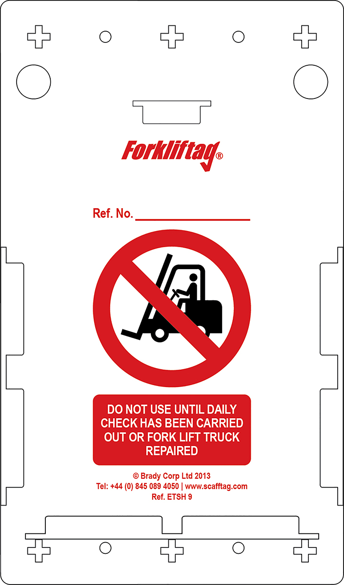 Brady Red on White Safety Forklift Tag, English Language, 10 per Pack