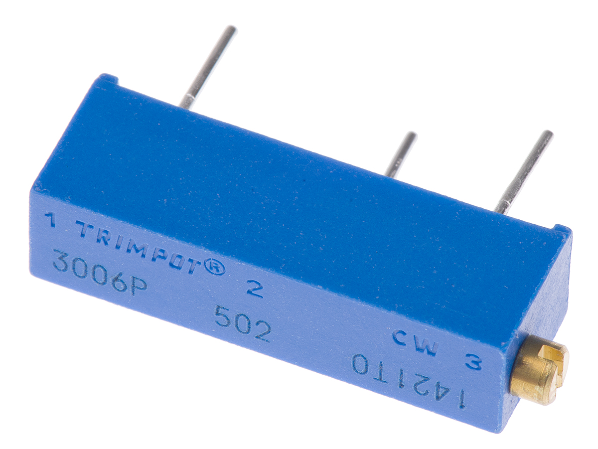 5kΩ, Through Hole Trimmer Potentiometer 0.75W Side Adjust Bourns, 3006