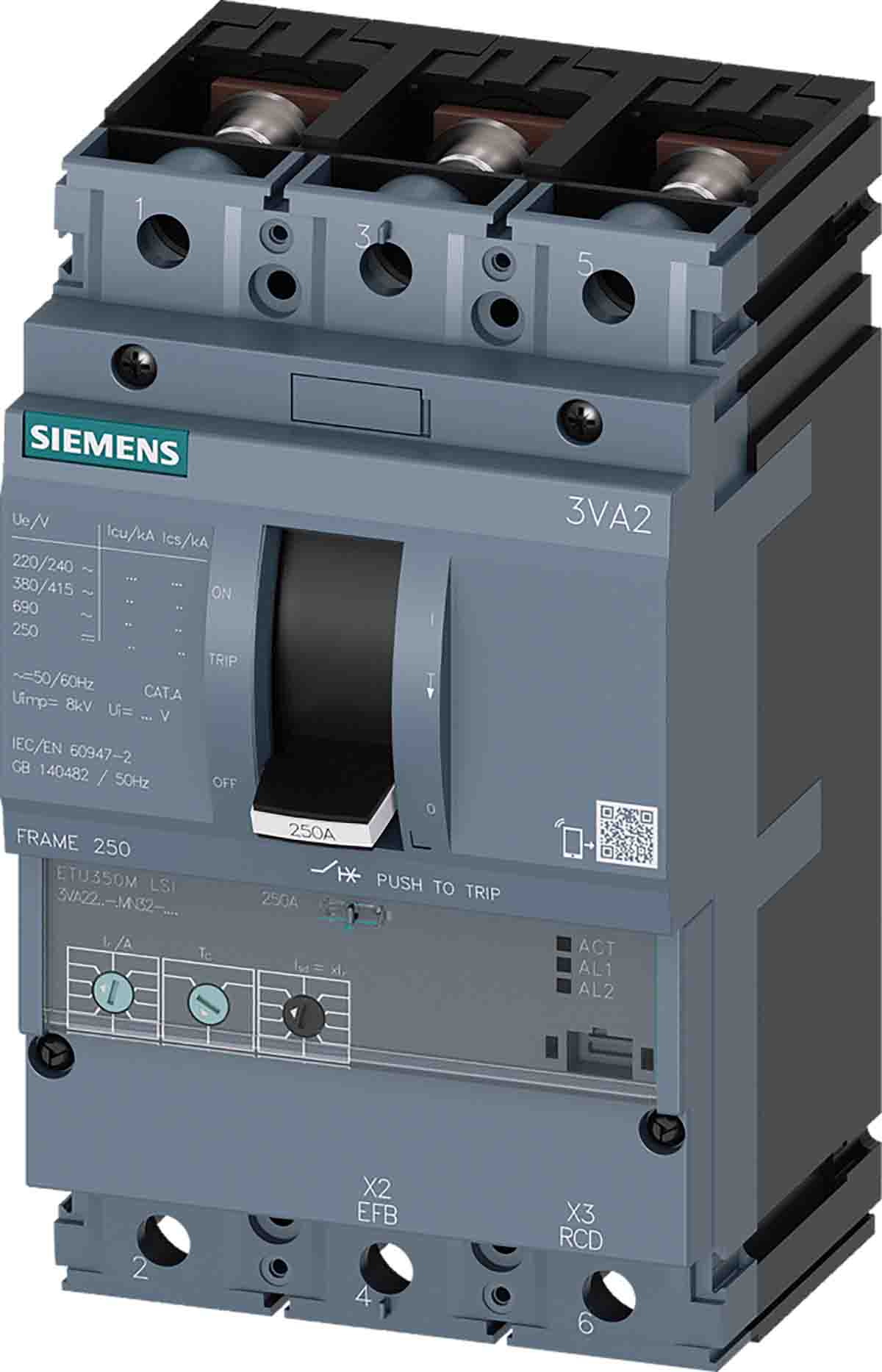 Siemens, SENTRON MCCB 3P 160A, Breaking Capacity 55 kA, Fixed Mount