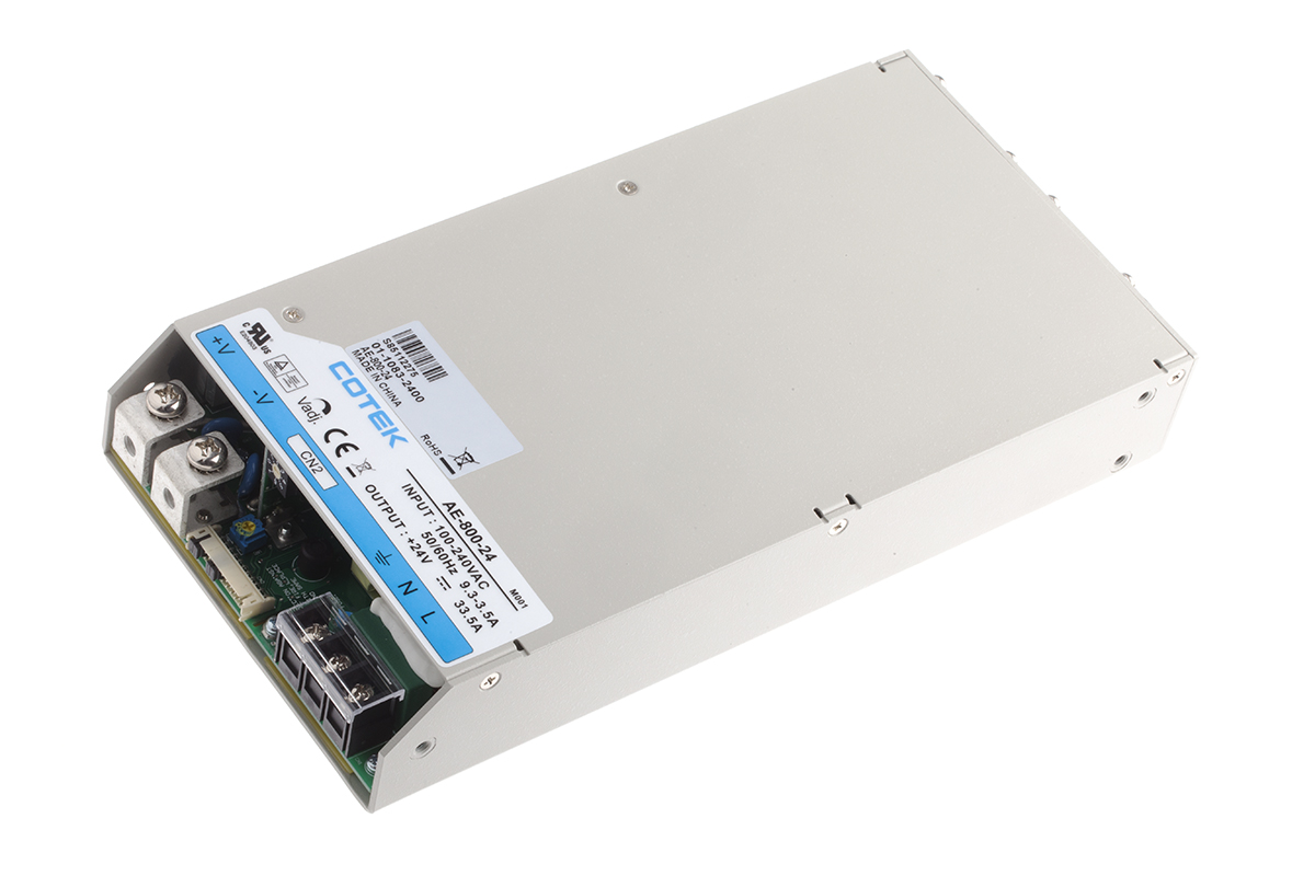 COTEK Switching Power Supply, AE-800-24, 24V dc, 33.5A, 804W, 1 Output, 127 → 370 V dc, 90 → 264 V ac