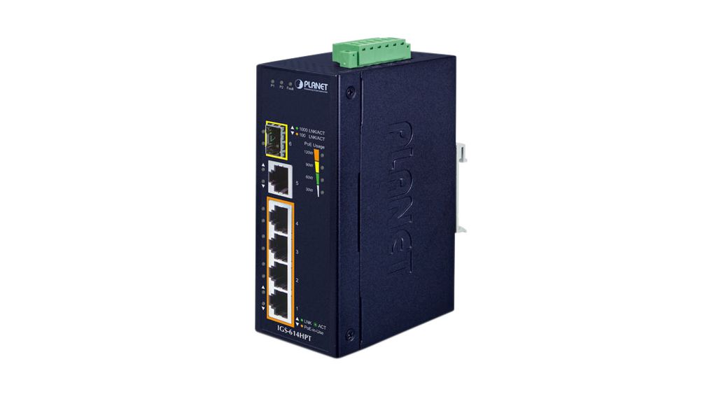 Planet IGS-614HPT, Unmanaged 6 Port Industrial Ethernet Switch With PoE