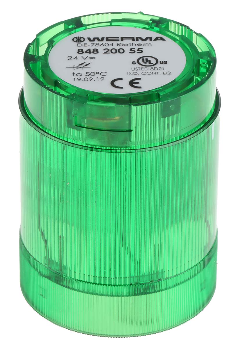 Werma 848 Series Green Steady Effect Beacon Unit, 24 V ac/dc, LED Bulb, AC, DC, IP54