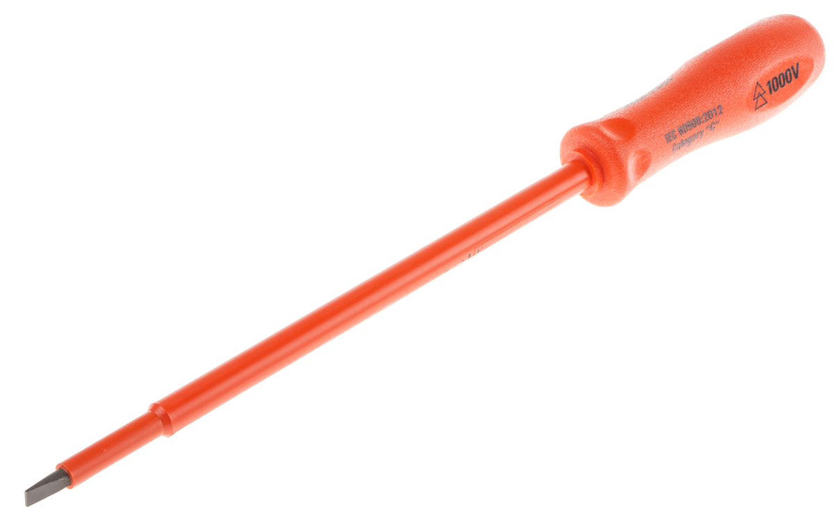 ITL Insulated Tools Ltd Slotted Insulated Screwdriver, 5 x 1 mm Tip, 203 mm Blade, VDE/1000V, 280 mm Overall