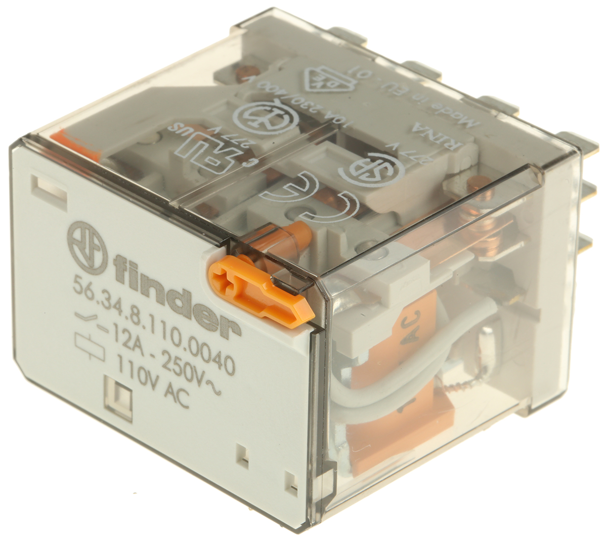 Finder Plug In Power Relay, 110V ac Coil, 12A Switching Current, 4PDT