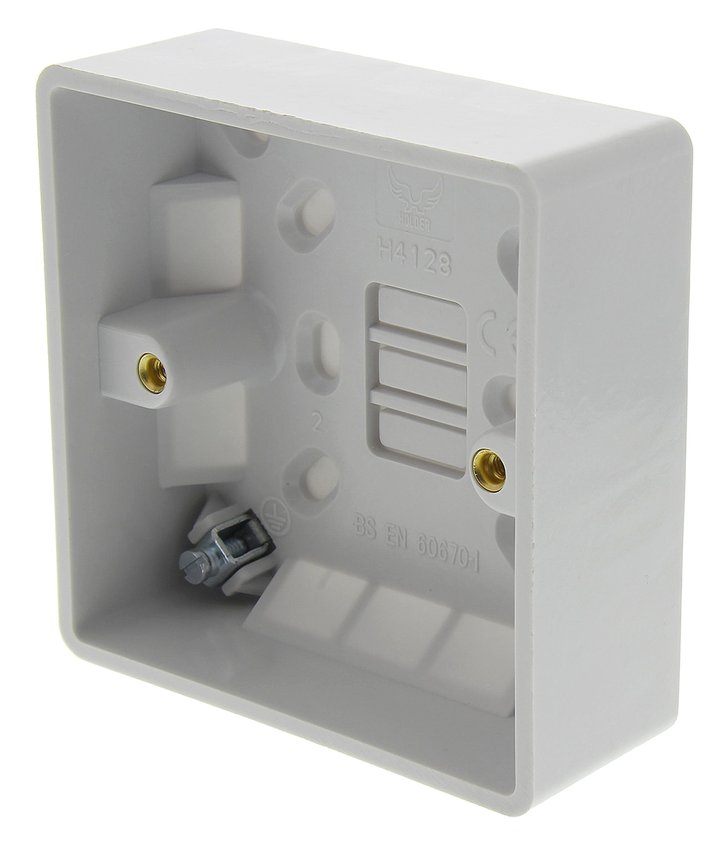 RS PRO White Back Box, BS, IP20,  Surface Mount, 1 Gangs, 86.6 x 86.6 x 28mm
