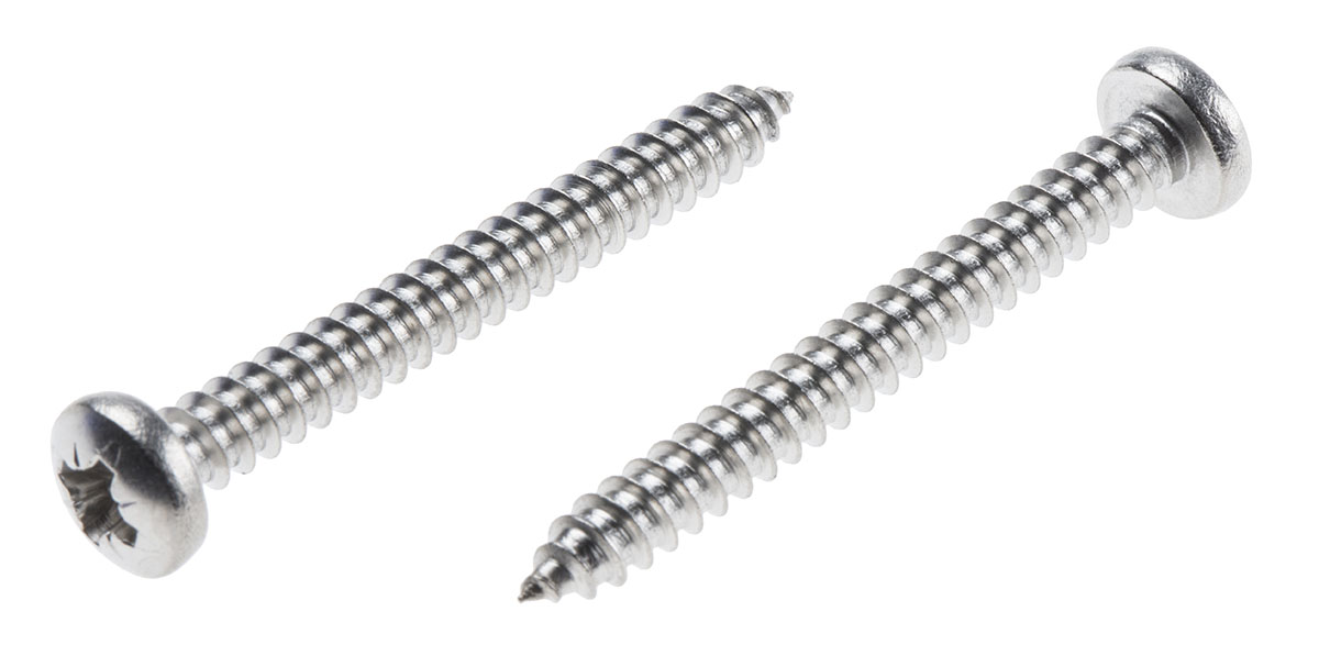 RS PRO Plain Stainless Steel Pan Head Self Tapping Screw, N°8 x 1.1/2in Long 38mm Long