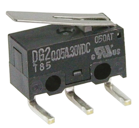 ZF Hinge Lever Micro Switch, Right Angle PCB Terminal, 50 mA @ 30 V dc, SPDT
