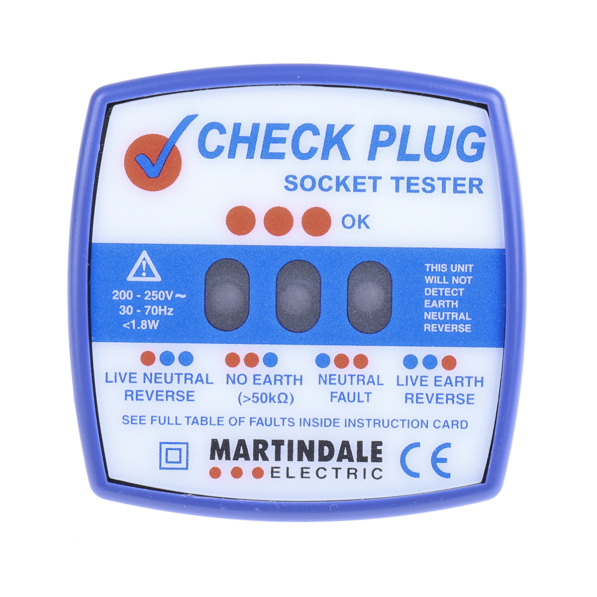 Martindale, Model CP-501 Socket Tester 13A 200 → 250V ac CAT II 300 V