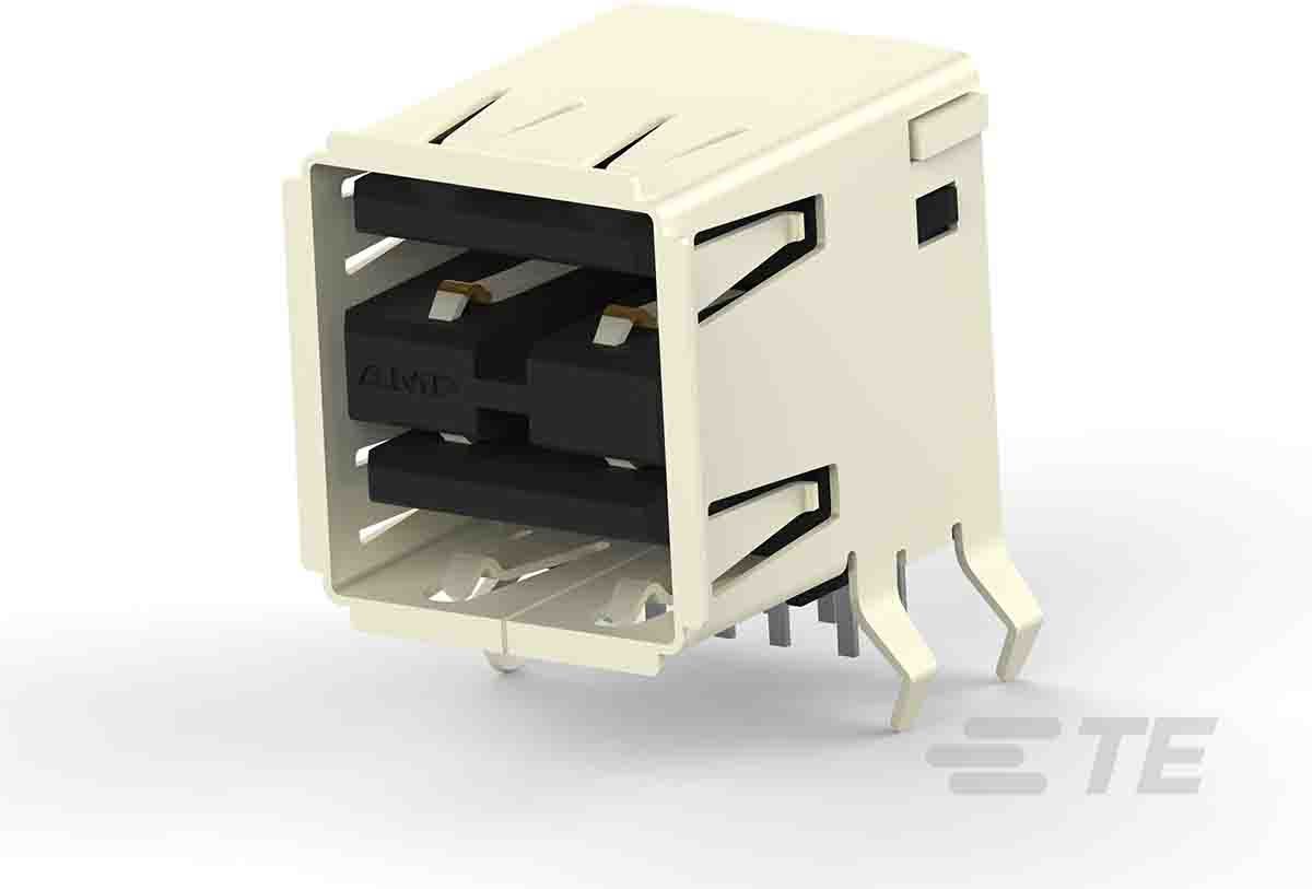 TE Connectivity Right Angle, Through Hole, Socket- Dual Port Type B 2.0 USB Connector