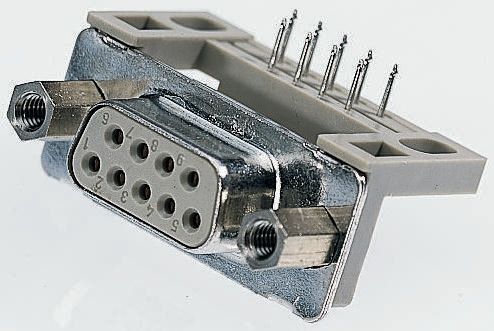 Provertha TMC 9 Way Right Angle Through Hole D-sub Connector Socket, 2.75mm Pitch, with 4-40 UNC screwlocks, Guide Frame