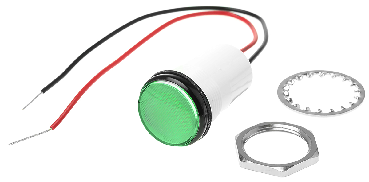 Dialight Green Panel Mount Indicator, 24V dc, 17.5mm Mounting Hole Size, Lead Wires Termination