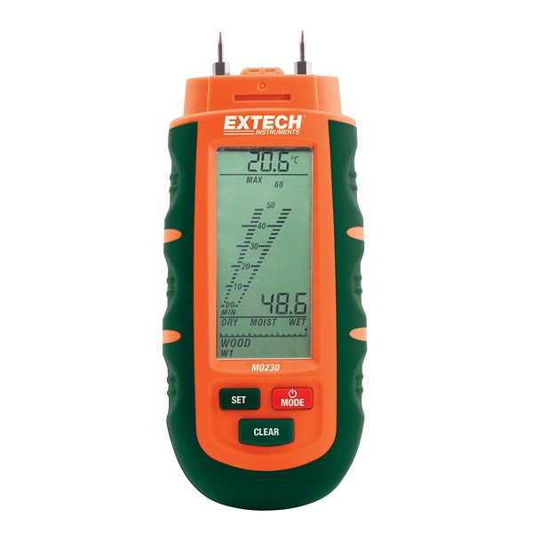 Extech MO230 Moisture Meter, 75% Max, LCD Display, Battery-Powered