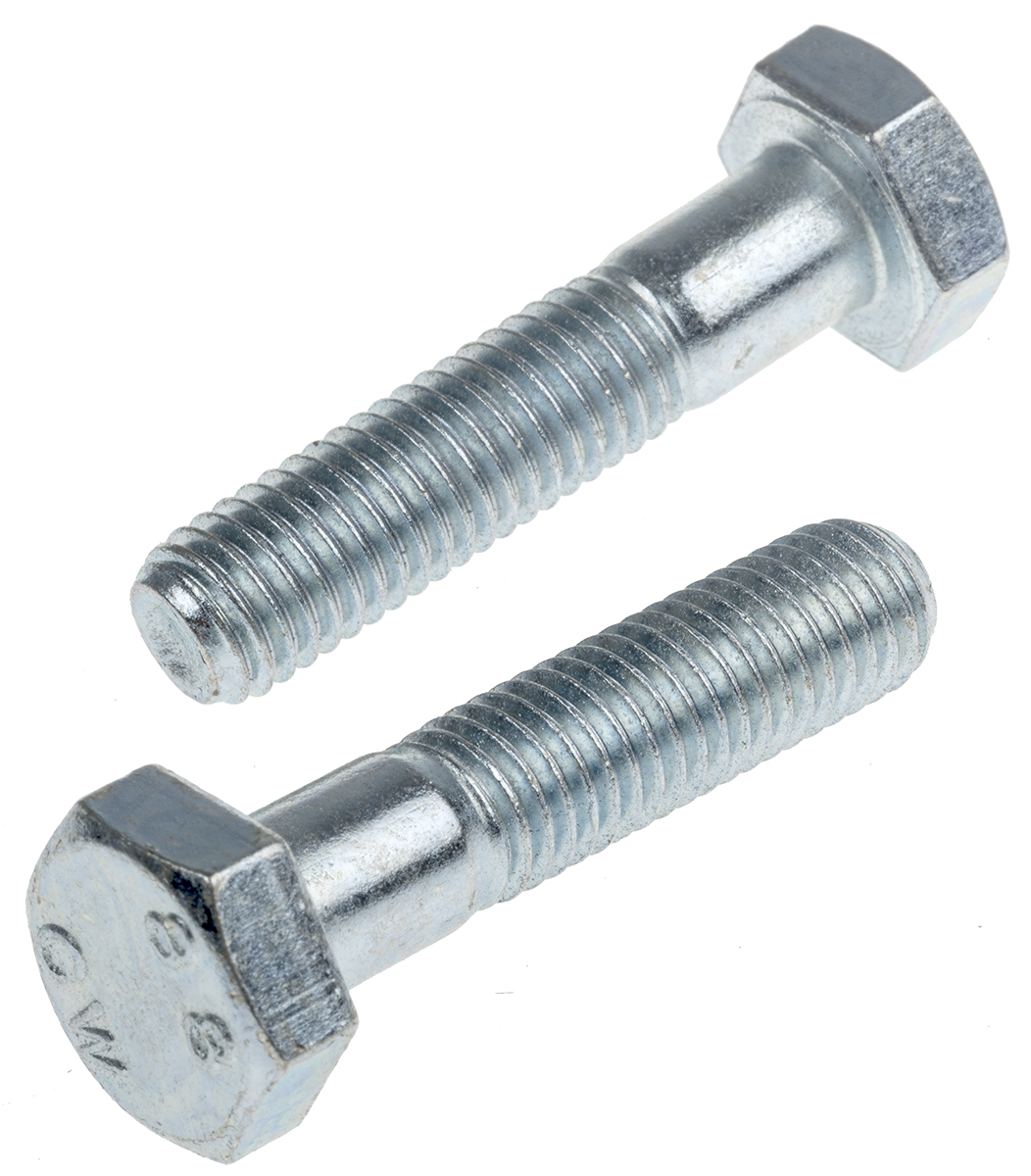 RS PRO Bright Zinc Plated Steel, Hex Bolt, M10 x 45mm