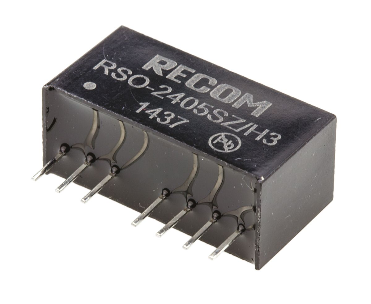 Recom RSO DC-DC Converter, 5V dc/ 200mA Output, 9 → 36 V dc Input, 1W, Through Hole, +85°C Max Temp -40°C Min