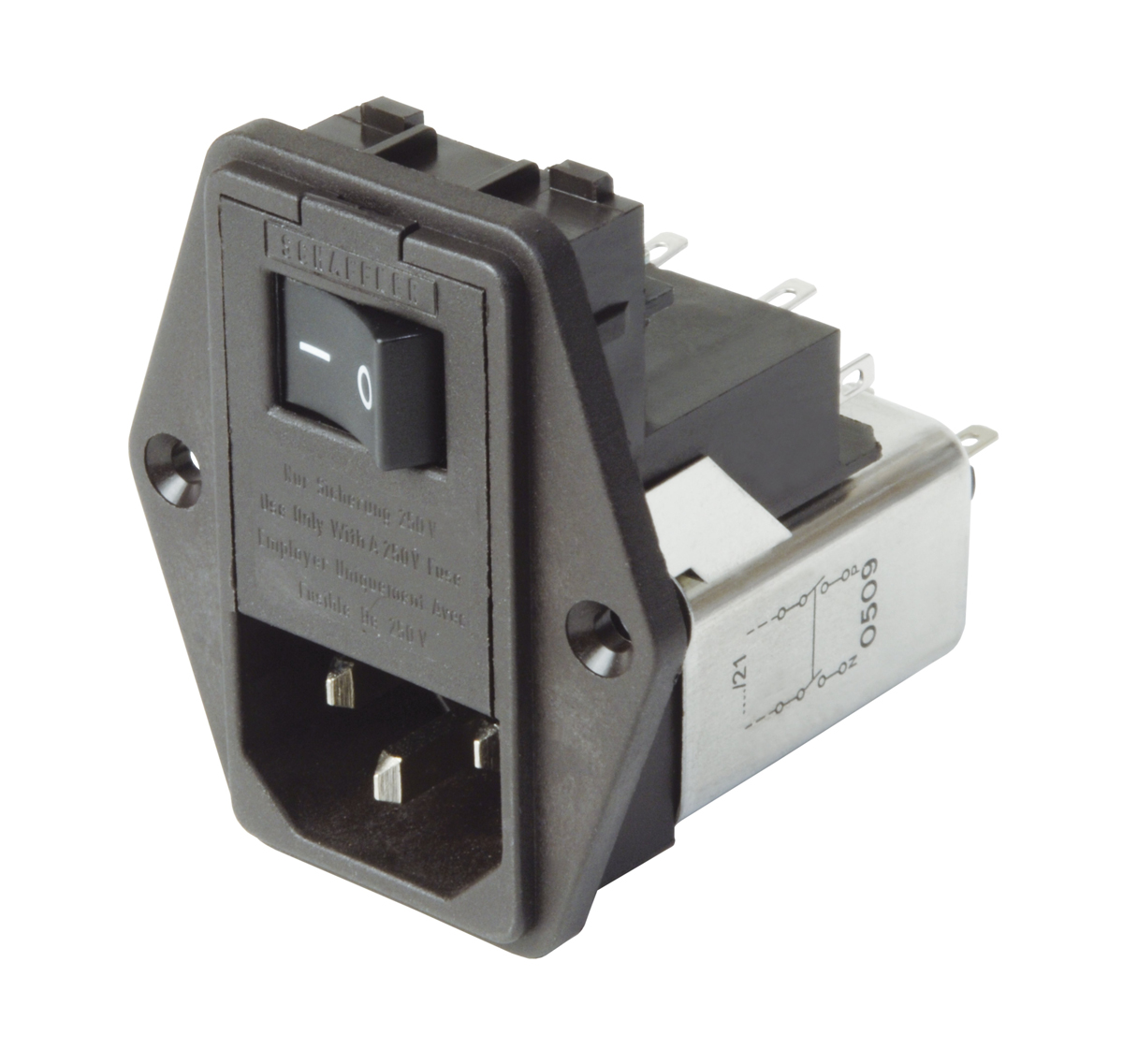 Schaffner,6A,250 V ac Male Panel Mount IEC Filter FN389B-6/21,Solder