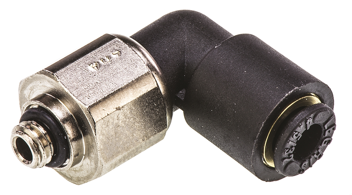 Legris LF3000 Series Elbow Threaded Adaptor, M5 Male to Push In 4 mm, Threaded-to-Tube Connection Style