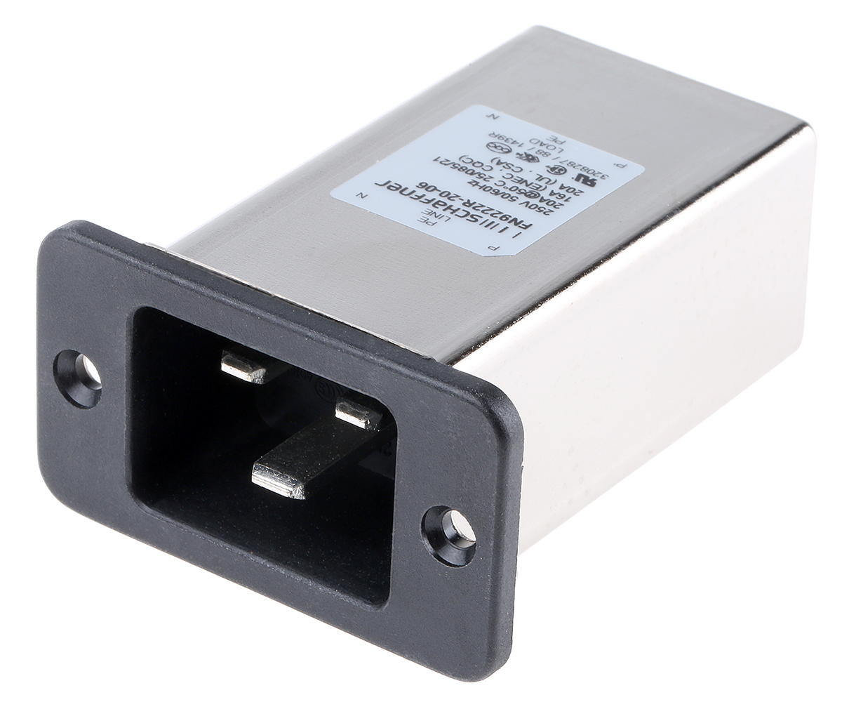 Schaffner 20A, 250 V ac Male Flange Mount IEC Inlet Filter FN9222R-20-06, Faston