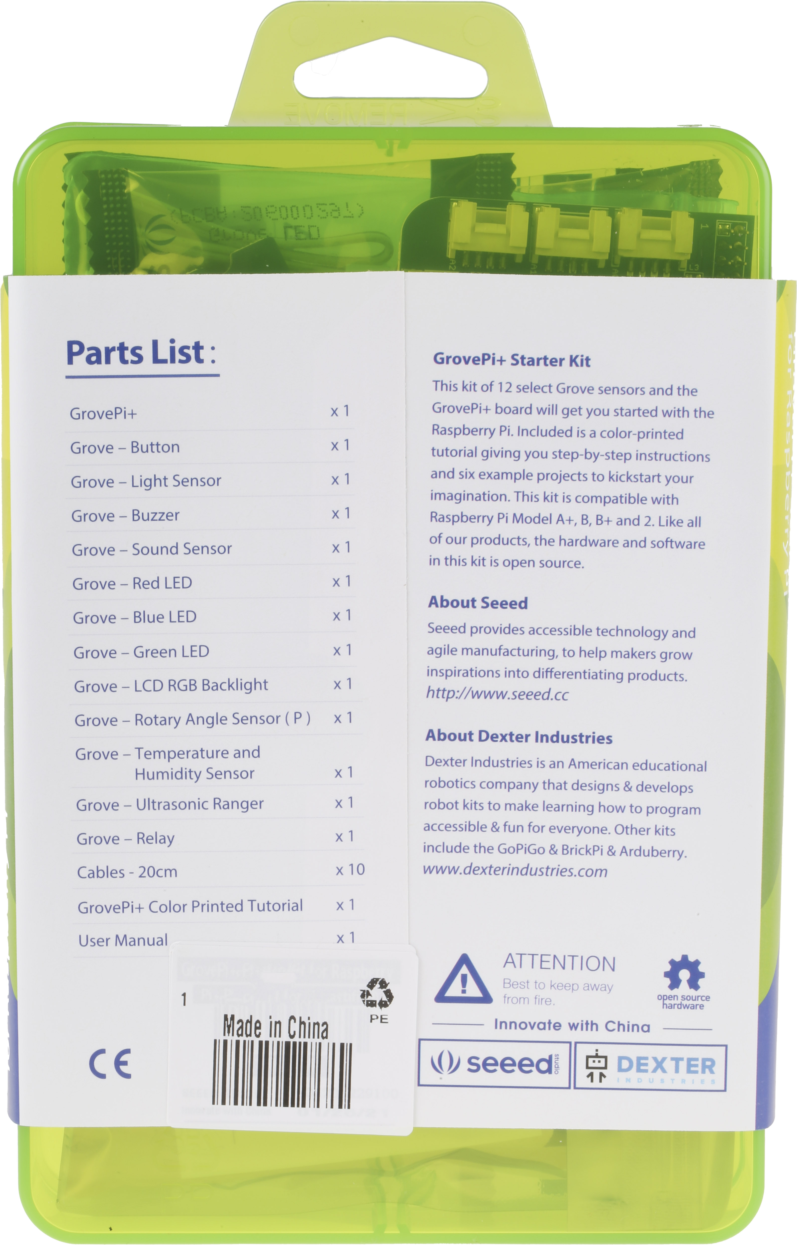 Seeed Studio GrovePi+ Starter Kit 12 Grove Sensors for Raspberry Pi