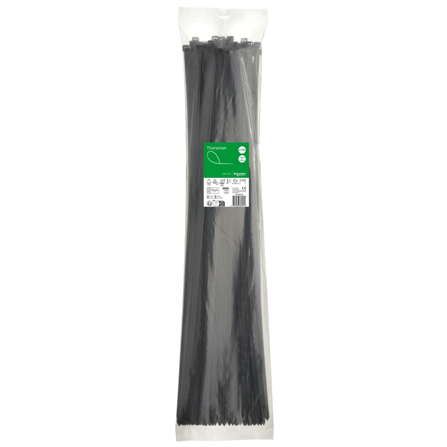 Schneider Electric Cable Tie, , 780mm x 8.8 mm, Black Nylon, Pk-1