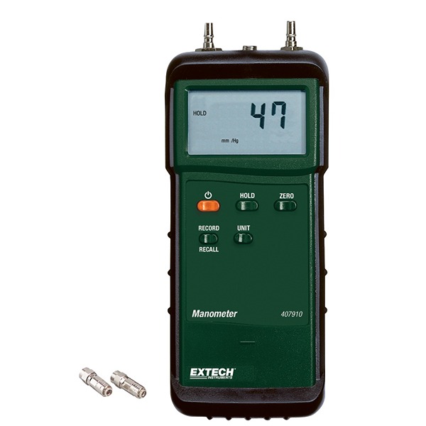 Extech 407910 Differential Manometer With 2 Pressure Port/s, Max Pressure Measurement ±29psi