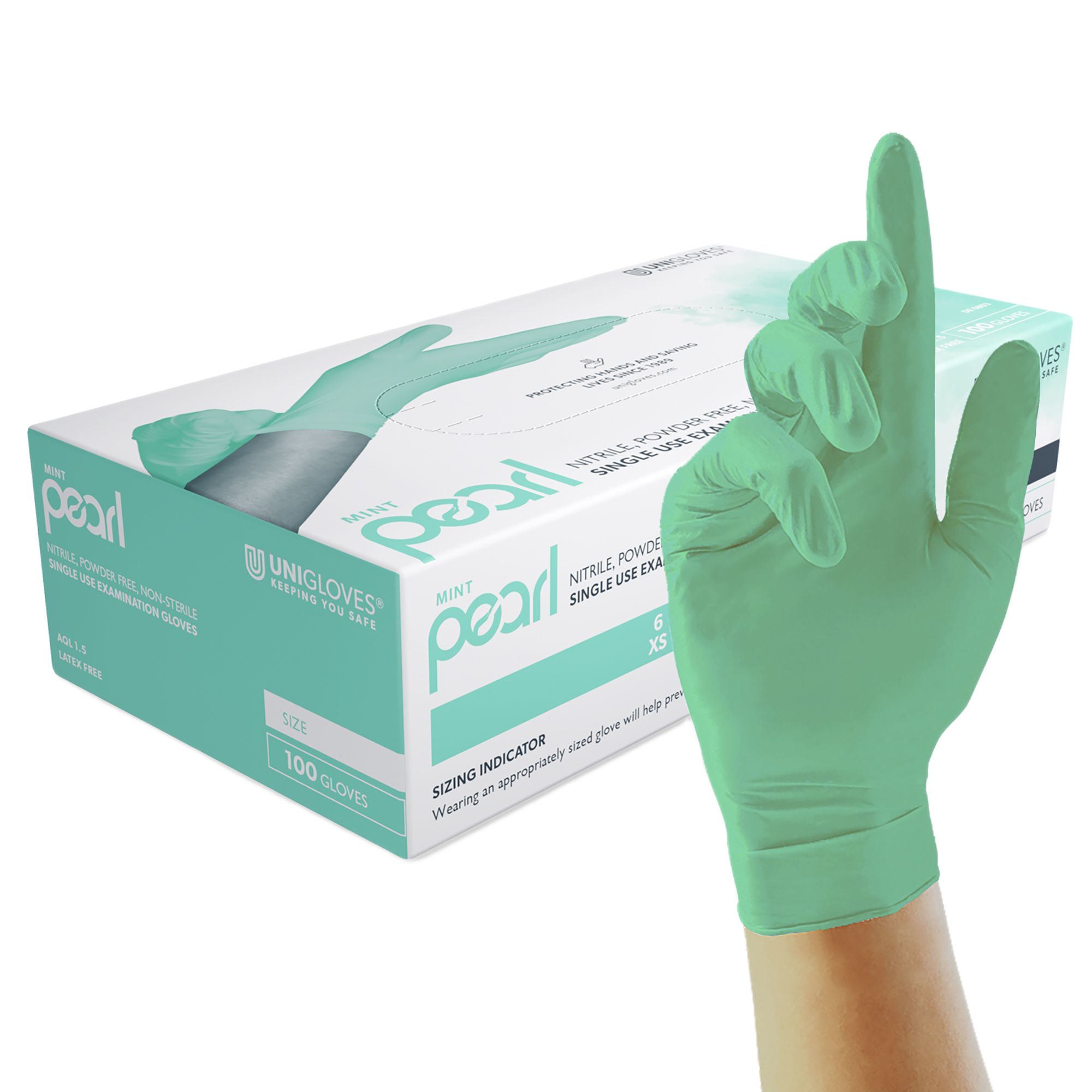 Unigloves Pearl GP Green Powder-Free Nitrile Disposable Gloves, Size Large, 100Gloves per Pack
