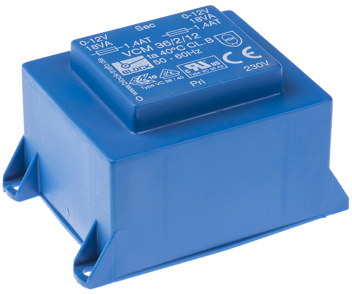 Block 12V ac 2 Output Through Hole PCB Transformer, 36VA