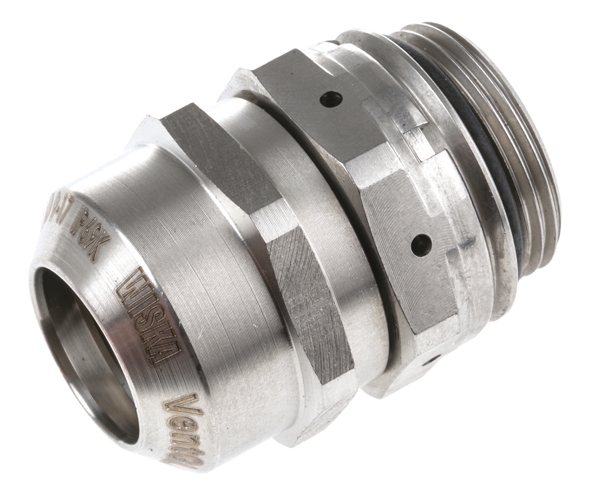 VentGLAND Series Metallic Stainless Steel Cable Gland, M25 Thread, 9mm min., 17mm max., IP68, IP69K