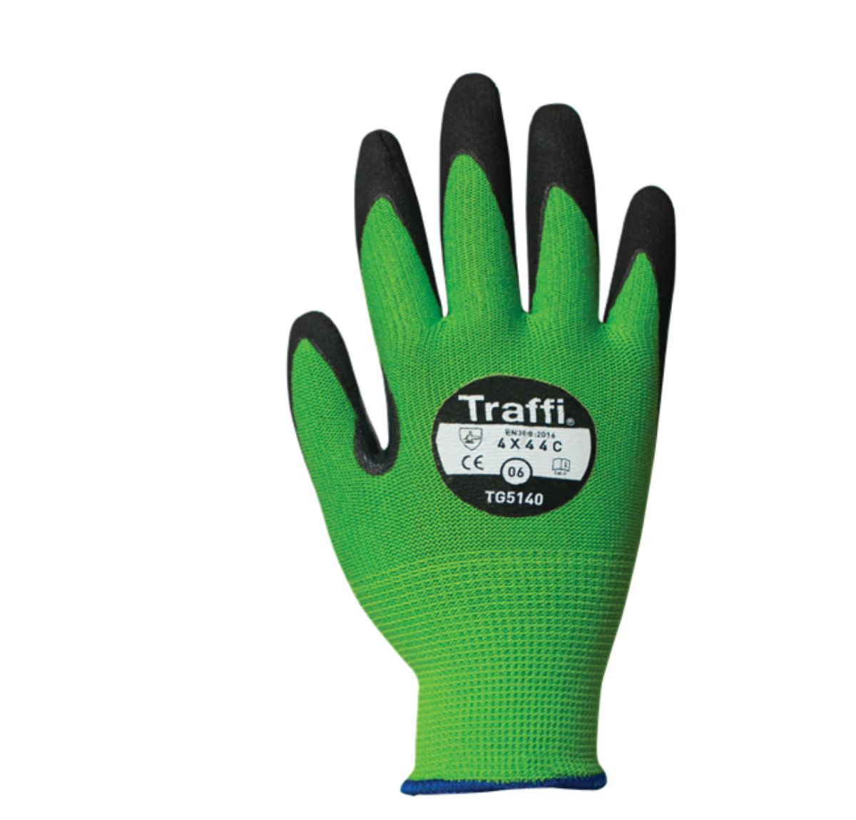 Traffi Green Glass Elastane, Nylon, High Performance Polyethylene Nitrile, Nylon Cut Resistant Gloves, Size 6, Nitrile