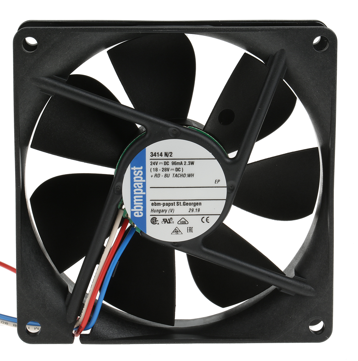 ebm-papst 3400 N Series Axial Fan, 24 V dc, DC Operation, 84m³/h, 2.3W, 96mA Max, 92 x 92 x 25mm