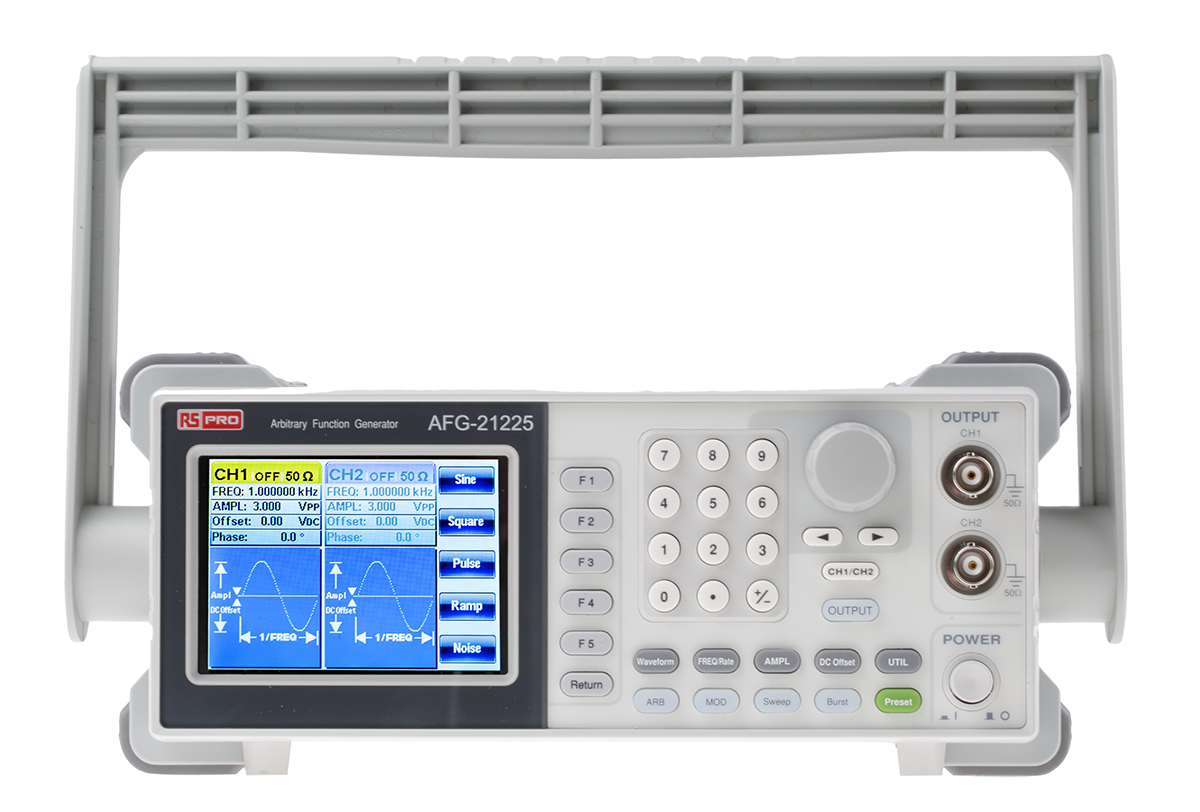 RS PRO AFG21225 Function Generator, 1μHz Min, 25MHz Max, FM Modulation, Variable Sweep - With RS Calibration