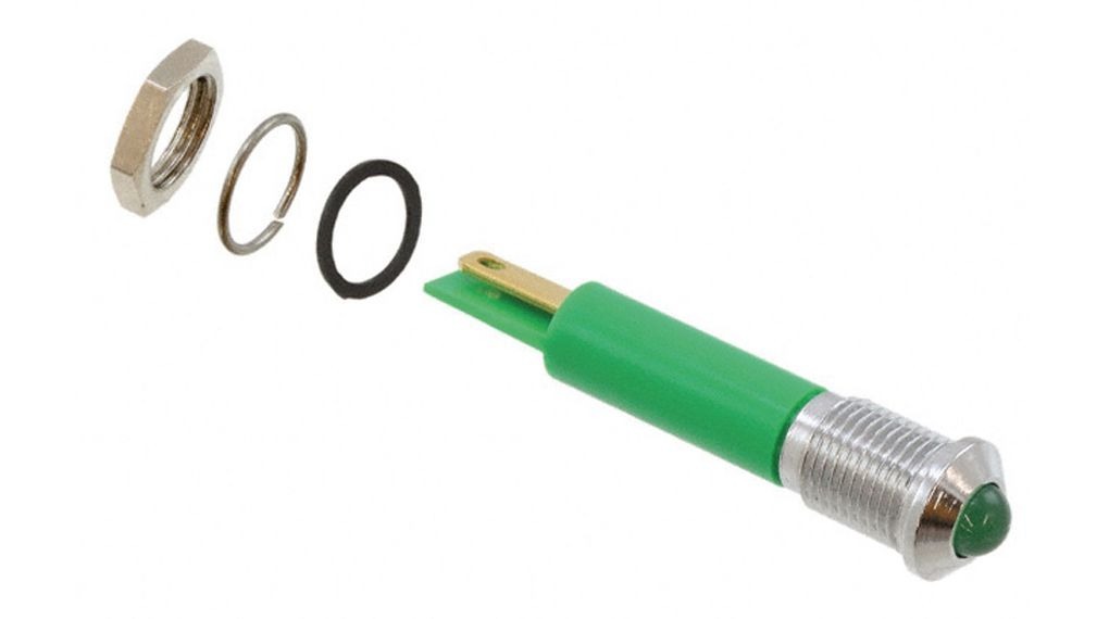 APEM Q8 Series Green Panel Mount Indicator, 12V dc, 8mm Mounting Hole Size, Faston, Solder Lug Termination, IP67