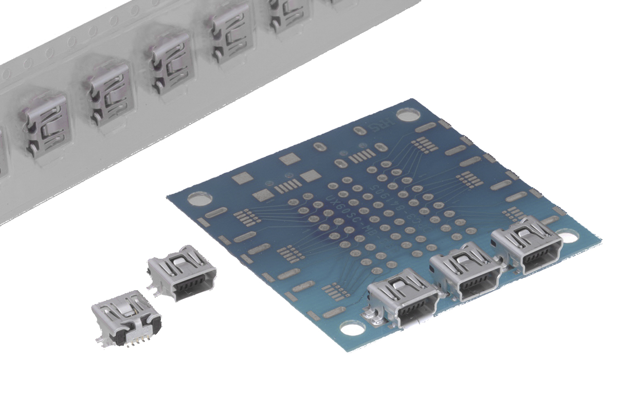 Hirose Right Angle, SMT, Socket Type Mini B 2.0 USB Connector