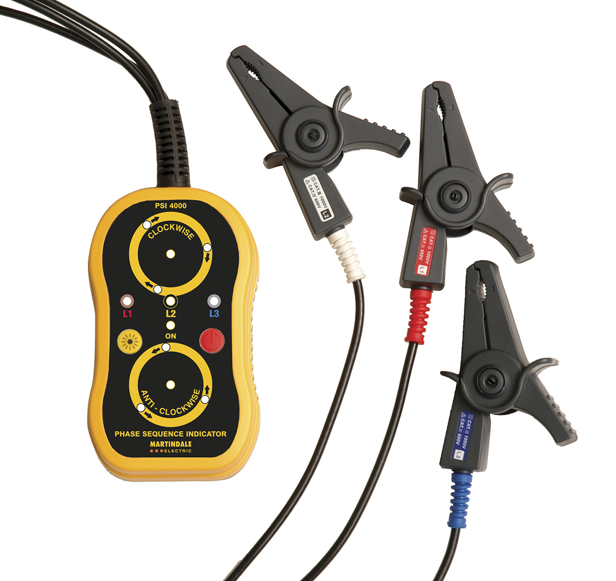 Martindale PSI4000 Phase Rotation Tester, CAT III 1000 V, CAT IV 600 V, 65Hz Max, 1000V ac Max with RS Calibration