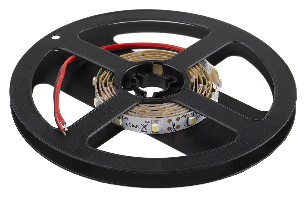 RS PRO 12V White LED Strip Light, 5500 → 7000K Colour Temp, 1m Length