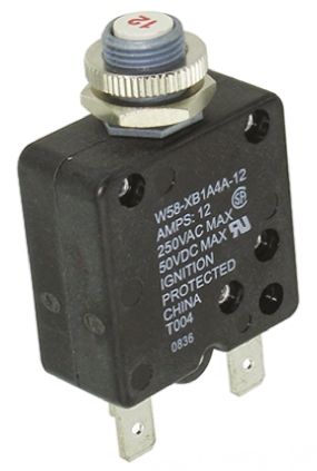 TE Connectivity Thermal Circuit Breaker - W58  Single Pole 50 V dc, 250V ac Voltage Rating, 12A Current Rating