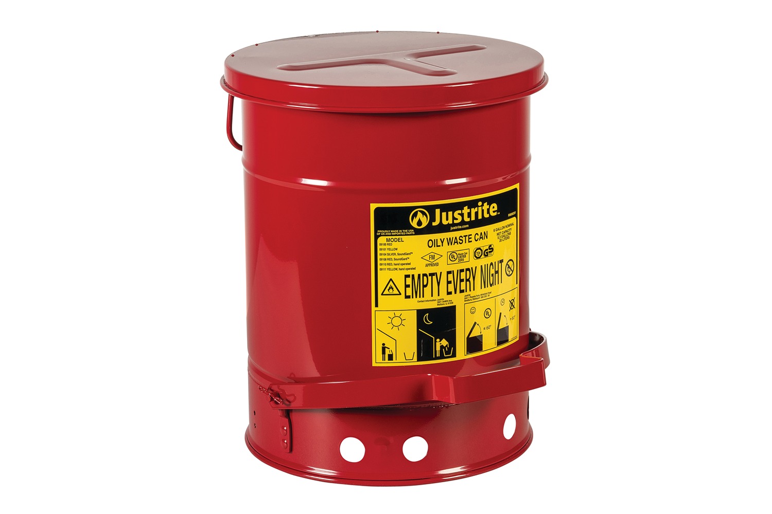 Justrite Oily Waste Cans 900 Justrite flammable waste can 53L Red Flip Steel Flammable Waste Can