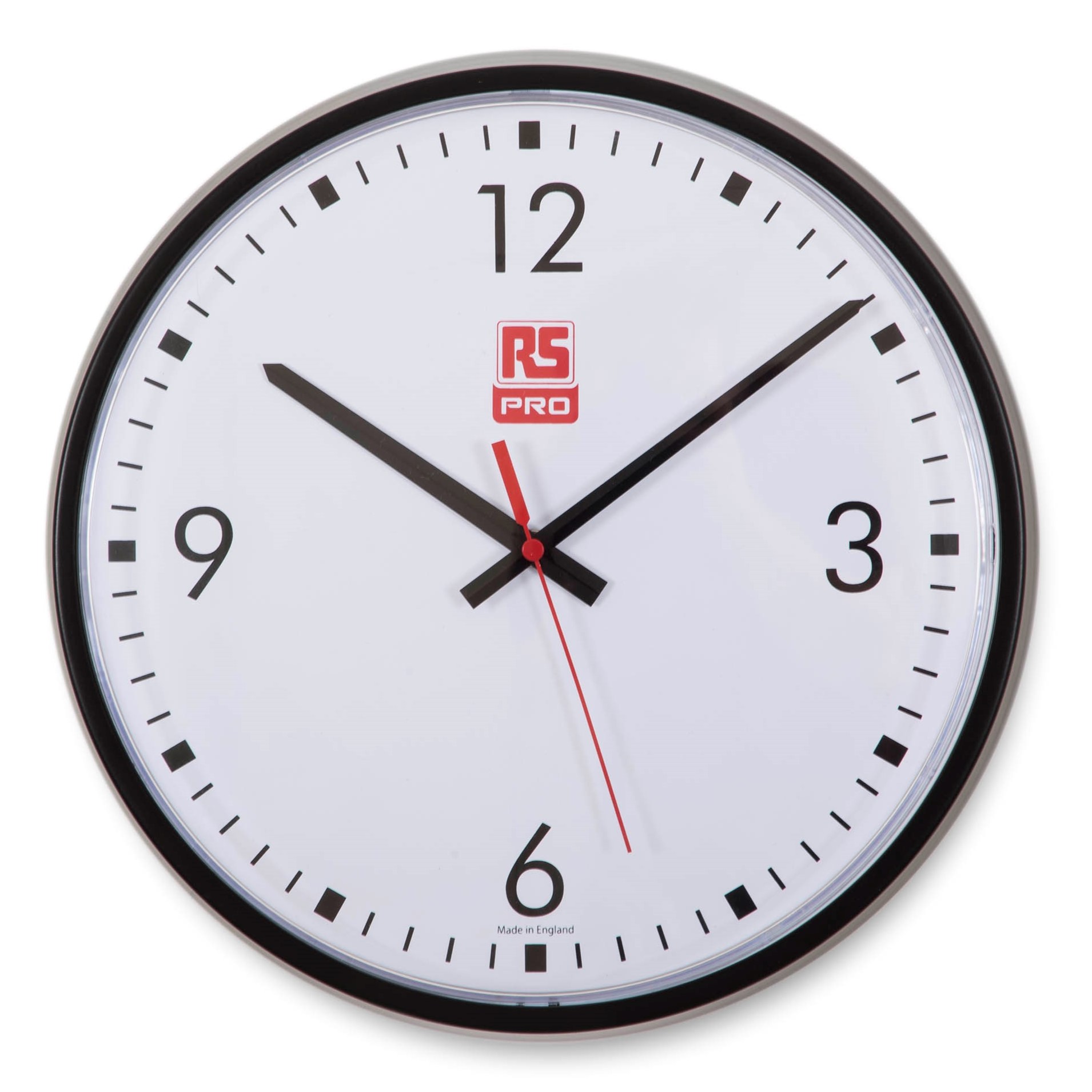 RS PRO Black Analogue Wall Clock, 310mm Diameter