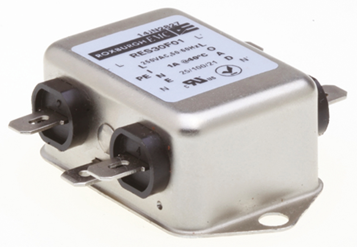 Roxburgh EMC, RES30 1A 250 V ac DC → 60Hz, Chassis Mount RFI Filter, Fast-On, Single Phase