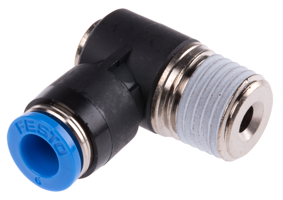 Festo QS Series Elbow Threaded Adaptor, R 1/4 Male to Push In 6 mm, Threaded-to-Tube Connection Style, 153098