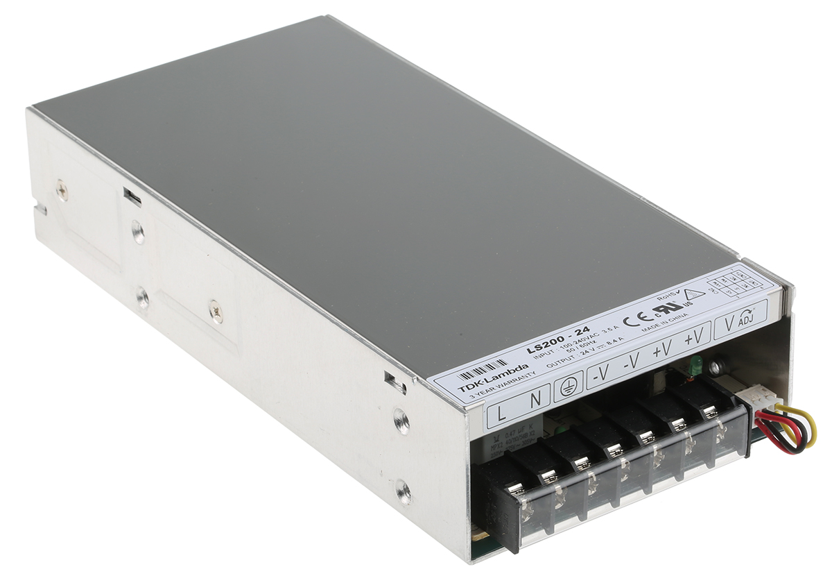 TDK-Lambda Switching Power Supply, LS200-24, 24V dc, 8.4A, 200W, 1 Output, 120 → 373 V dc, 85 → 264 V ac
