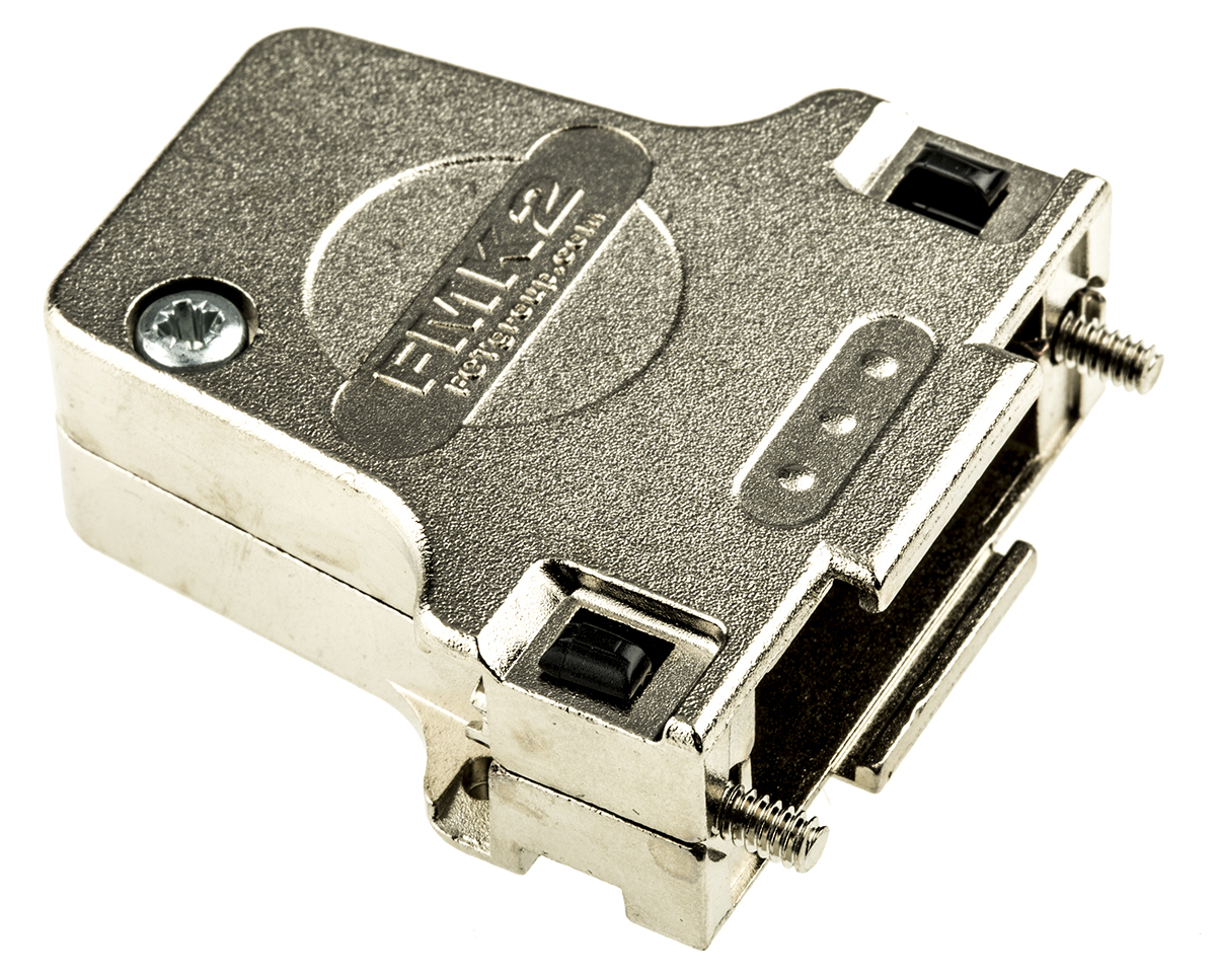 FCT from Molex FMK Series Die Cast Zinc Angled D Sub Backshell, 15 Way, Strain Relief